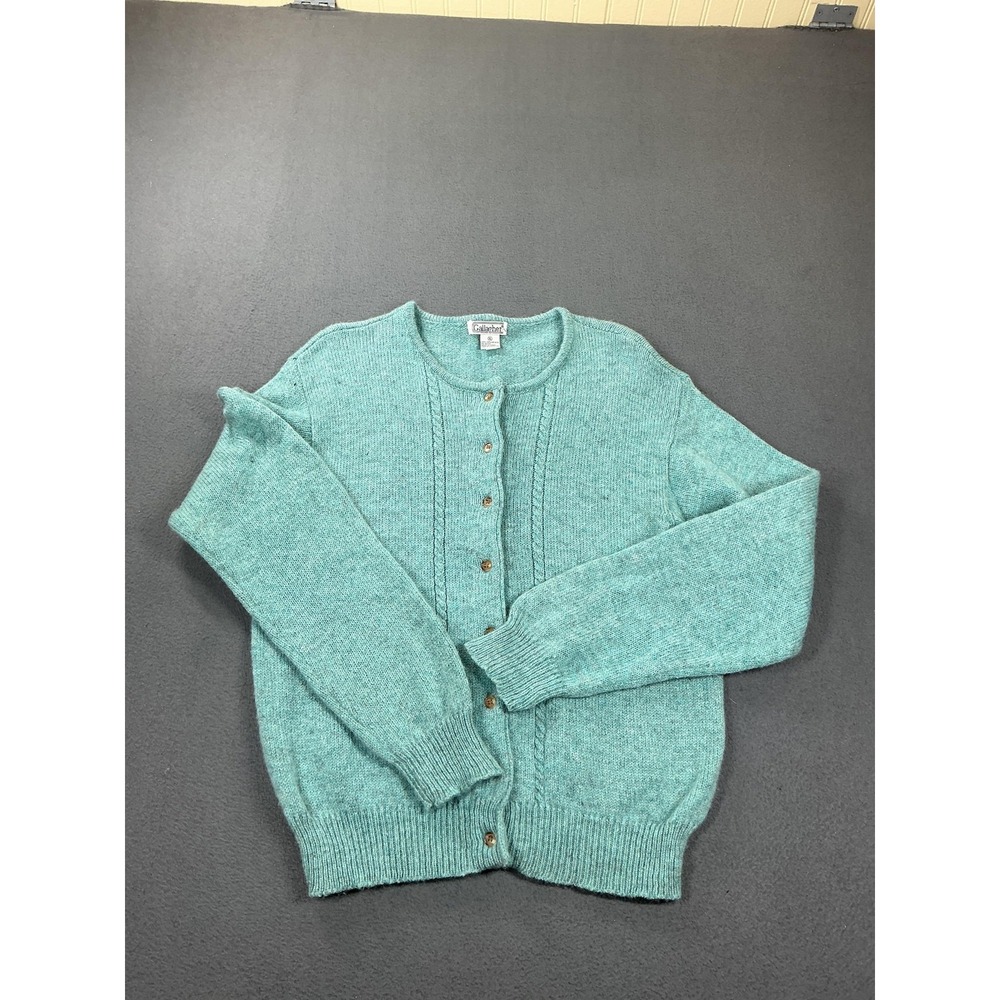 Gallagher Cardigan Sweater Womens XL Green‎ 100% Shetland Wool Knit Crew Neck